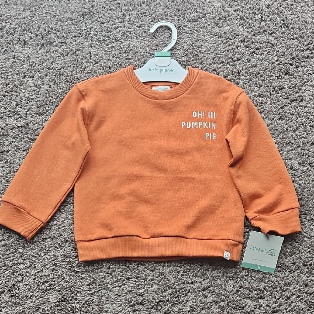 NWT Little Planet by Carters 100% Organic Cotton Fall Pumpkin Sweatshirt Size 3T